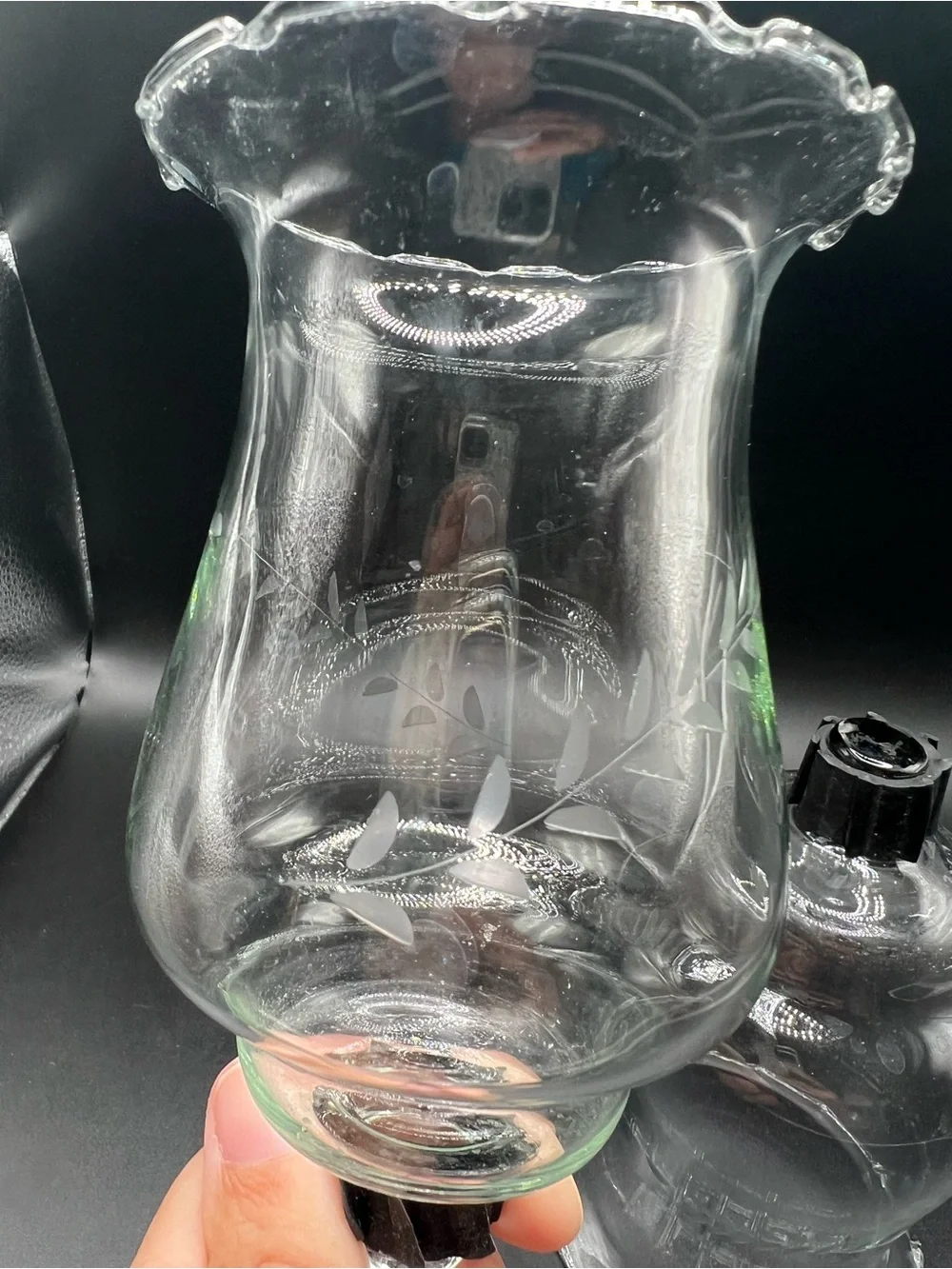 Set of 2 Etched Wheat Clear Glass Votive Cup Peg Candle Holders Homco